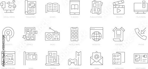 Set of outline icons. Linear icon collection. Editable stroke. Vector illustration