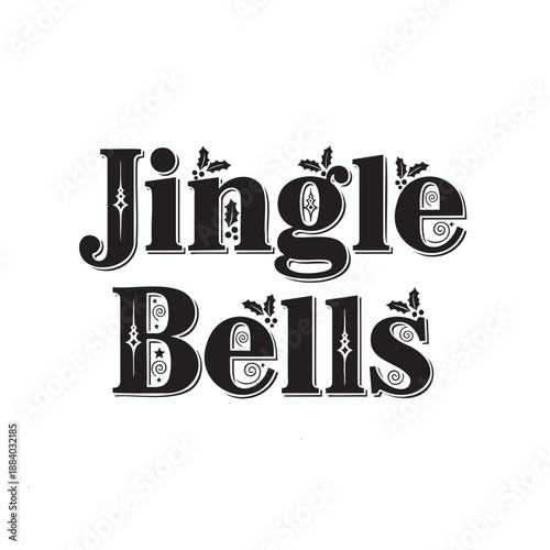 Vintage holiday jingle bells typography design with festive elements
