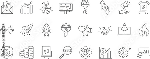 Set of outline icons. Linear icon collection. Editable stroke. Vector illustration