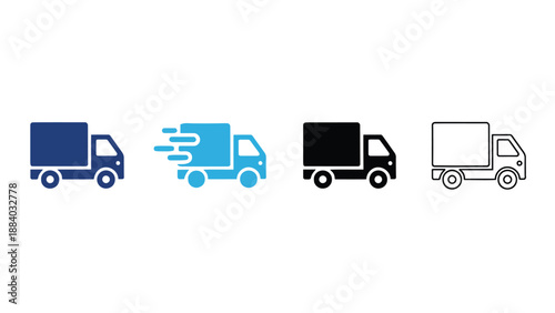 A set of truck icons in different colors and styles for logistics and transportation design