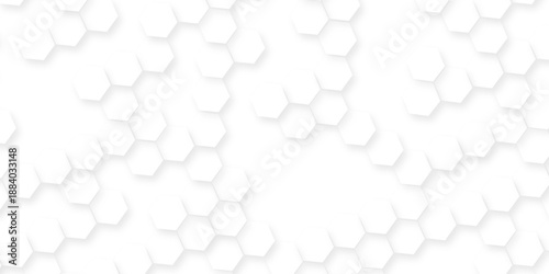 Futuristic abstract honeycomb mosaic white background, bright white abstract hexagon wallpaper or background, realistic geometric mesh cells texture,  3d vector hexagon pattern white abstract.