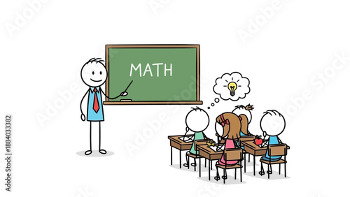 Stick Figure Teacher Explains Math to Students in Classroom