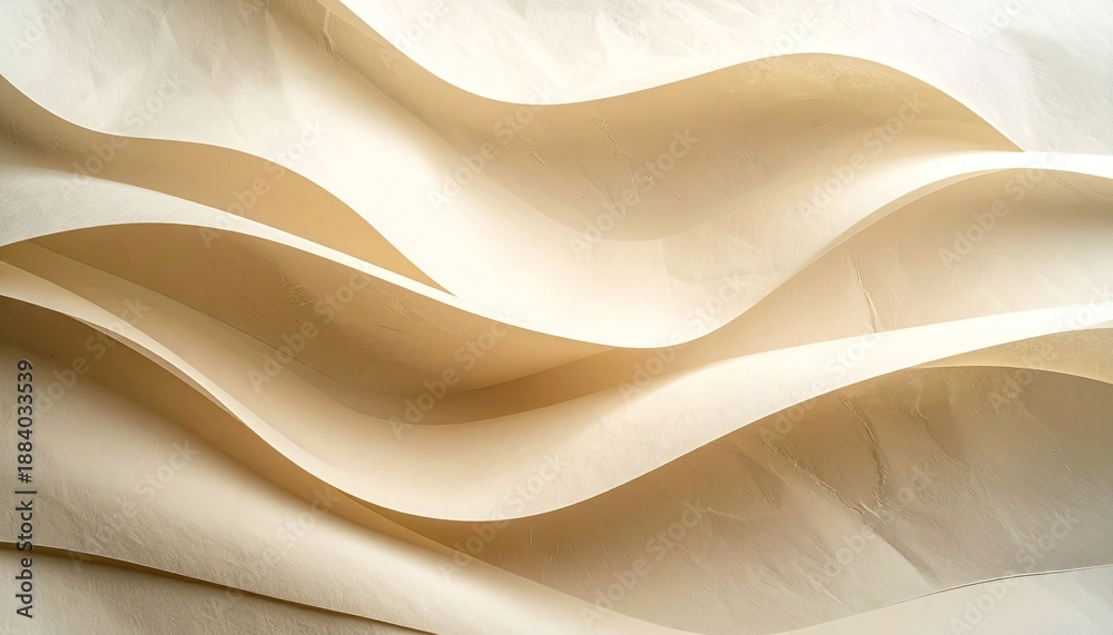 Obraz premium Abstract Cream Beige Wavy Paper Layers Background Texture with Soft Light and Shadows Creates Dynamic Subtle Curves and Depth