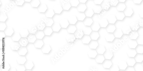 Futuristic abstract honeycomb mosaic white background, bright white abstract hexagon wallpaper or background, realistic geometric mesh cells texture,  3d vector hexagon pattern white abstract.