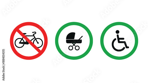 A set of three circular signs indicating allowed and prohibited actions