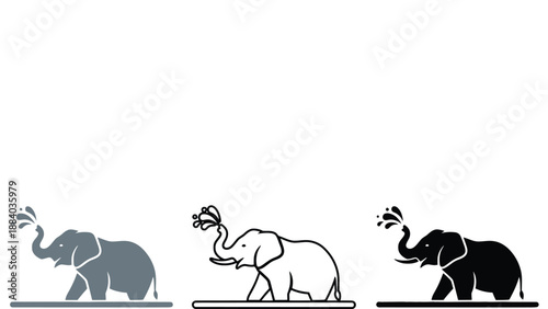 Three elephants with water spraying from their trunks in different colors