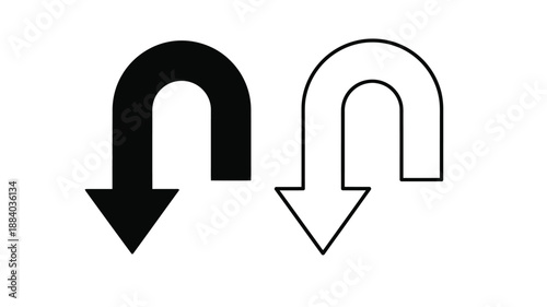 two curved arrow icons one black and one white isolated on white background
