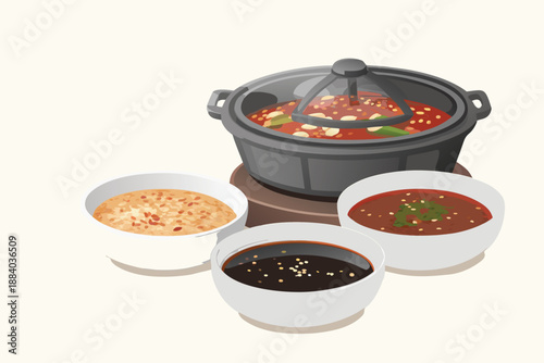 Korean Hotpot Dipping Sauce Trio Illustrat