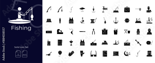 Fishing Solid Editable Icons set