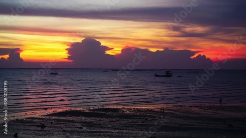 Silhouette of boat mooring at sea with twilight sky background