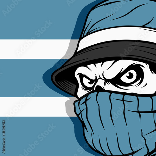 ultras casual football wit hat and scarf sticker logo vector design