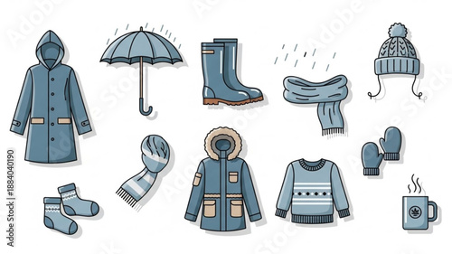 Winter Clothing and Accessories Collection Illustration.