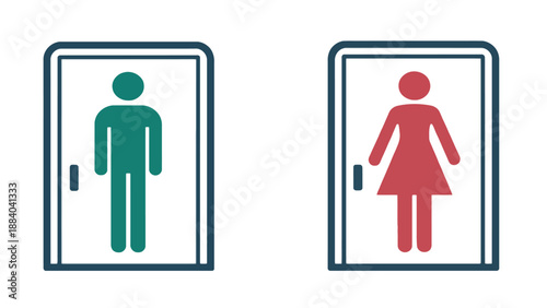 A graphic illustration of male and female restroom signs on doors