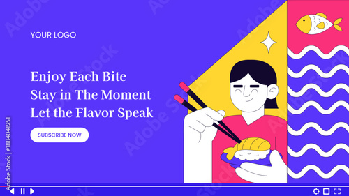 Thumbnail Design of Japanese Sushi Foods in Flat Cartoon Hand Drawn Illustration Style