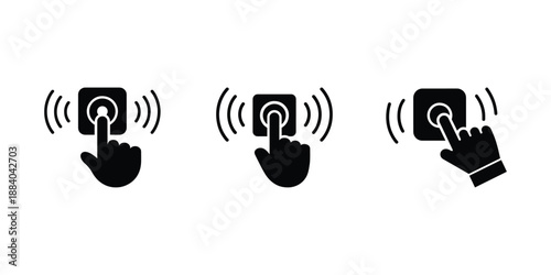 Vector representing finger pressing a doorbell button with sound waves