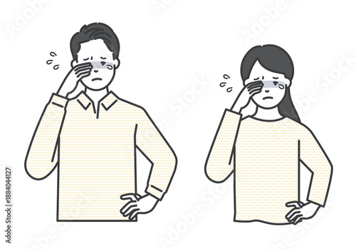 目がかゆい男女のイラストベクター素材