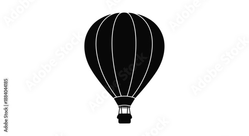 A simple black and white illustration of a hot air balloon design
