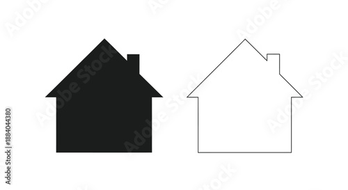 Simple house icons a black silhouette and a white outline design