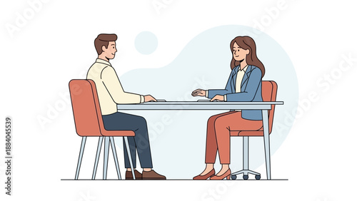 Job Interview: Man and Woman Sitting at Desk, Discussing Business
