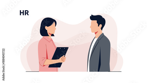 HR professional conducting job interview with candidate, recruitment process, modern illustration