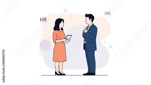 HR professional interviewing candidate for job opportunity, modern illustration