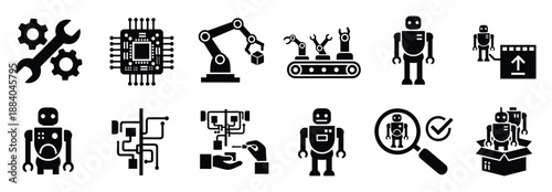 Automation maintenance and settings concept for robotic processes isolated on transparent background