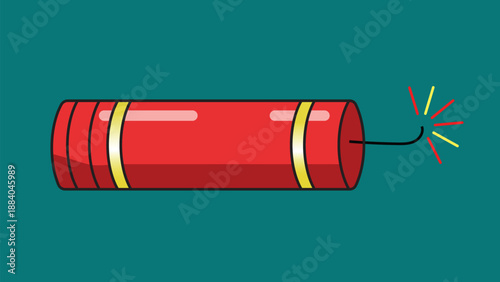 Red dynamite stick with lit fuse on teal background.