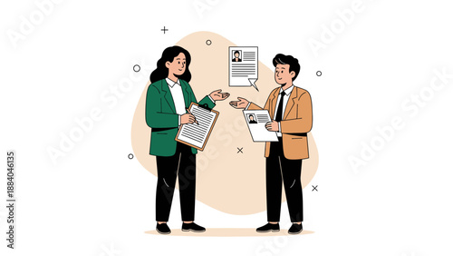 Job Interview Concept: Two Professionals Discussing Resumes