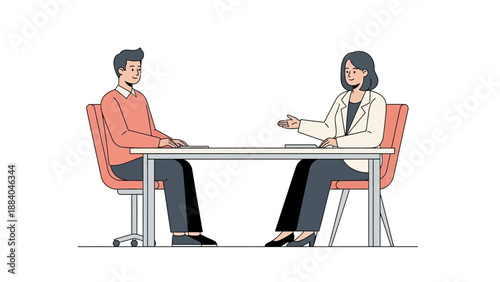 Job Interview: Man and Woman Discussing at Desk