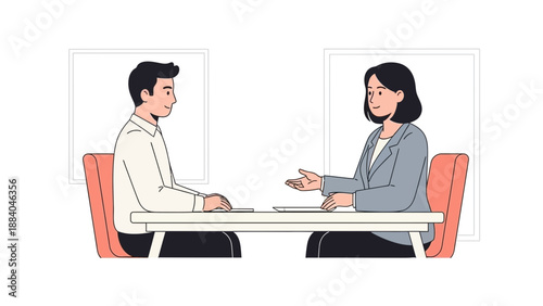 Job Interview: Man and Woman in Office Meeting, Professional Conversation