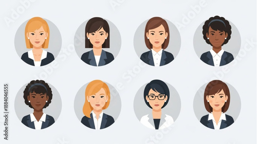 Diverse Group of Professional Business Women Avatar Icons.