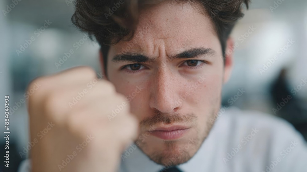 Obraz premium Close-up portrait of a young man's face. he appears to be in his late twenties or early thirties, with dark hair and a beard.