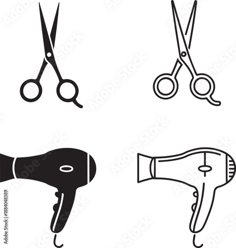 Tableau sur toile Hairdresser scissors and blow dryer icons for beauty salon equipment and profess