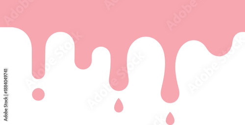 Soft pink icing drip border, minimal liquid dripping decoration for party backgrounds, flyers and web design, vector illustration