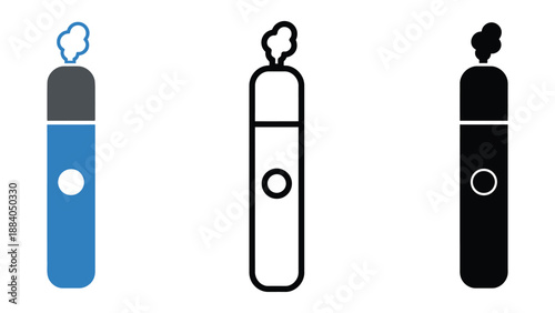 Three electronic cigarette icons in different colors on a white background