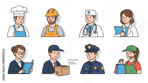 Diverse Group of Professionals in Cartoon Style.