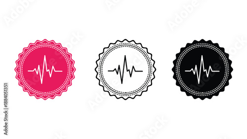 Three circular icons with a heartbeat line in different colors