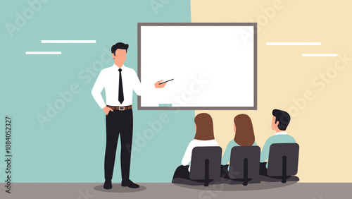 Business Training Seminar: Instructor Teaching Students at Whiteboard