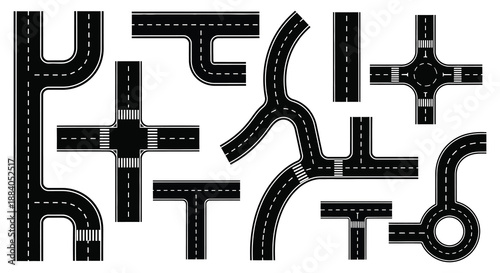 Abstract road network design featuring intersections and junctions a black silhouette