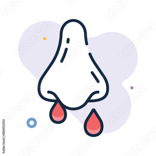 Nose Bleeding, nasal injury flat outline vector design in editable style