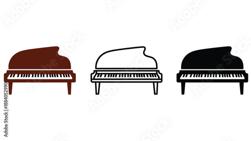 Three different colored grand pianos on a white background