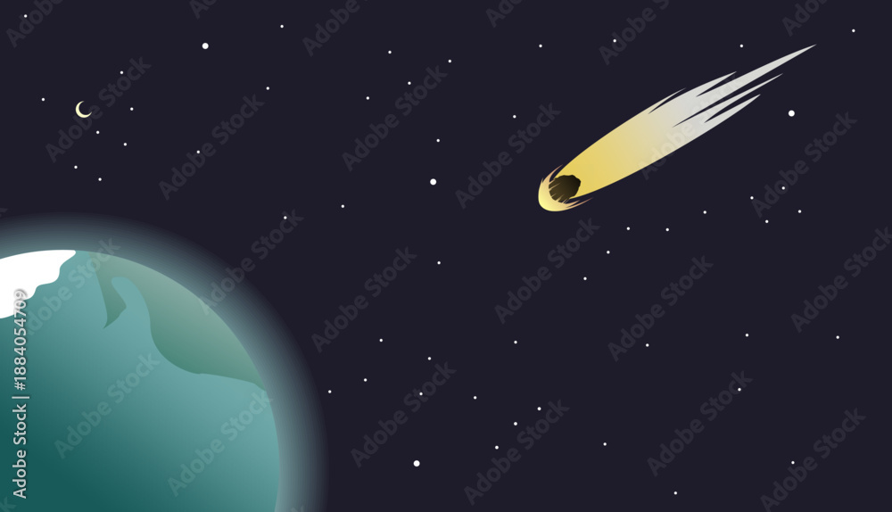 Naklejka premium Illustration of comet and earth with space view
