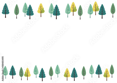 木のボーダーパターン　樹木の手描き風イラスト　北欧風