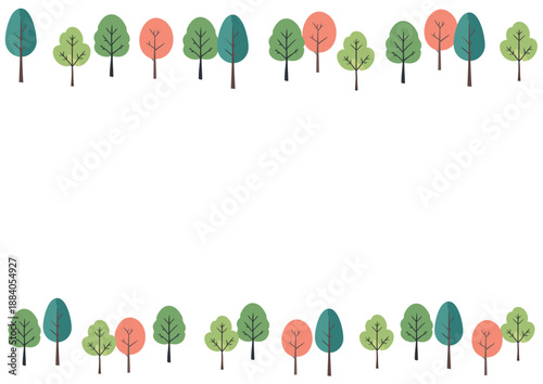 木のボーダーパターン　樹木の手描き風イラスト　北欧風