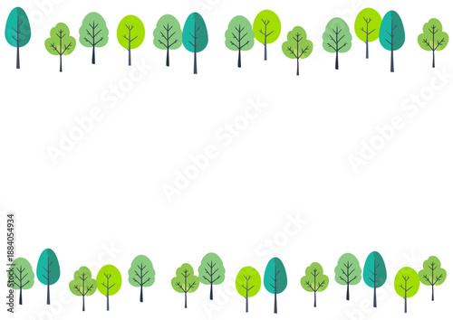 木のボーダーパターン　樹木の手描き風イラスト　北欧風