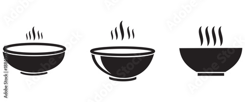 Minimal Bowl Icon Collection – Food & Produce Symbols with Steam and Hand Gestures (Black on White)