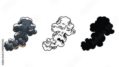 A set of three different smoke illustrations on a white background