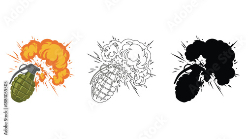A set of colorful grenade illustrations in different styles and colors
