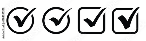 Tick mark icon. Check box icon with correct sign. Approval symbol. Checkmark icon with white background for validation, approval tags, and certified interface design