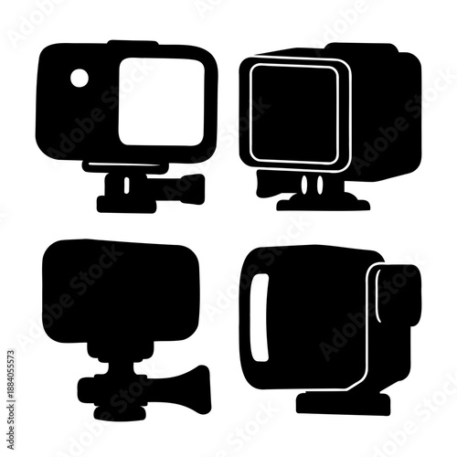 Collection of action camera silhouettes and icons for photography and videography
